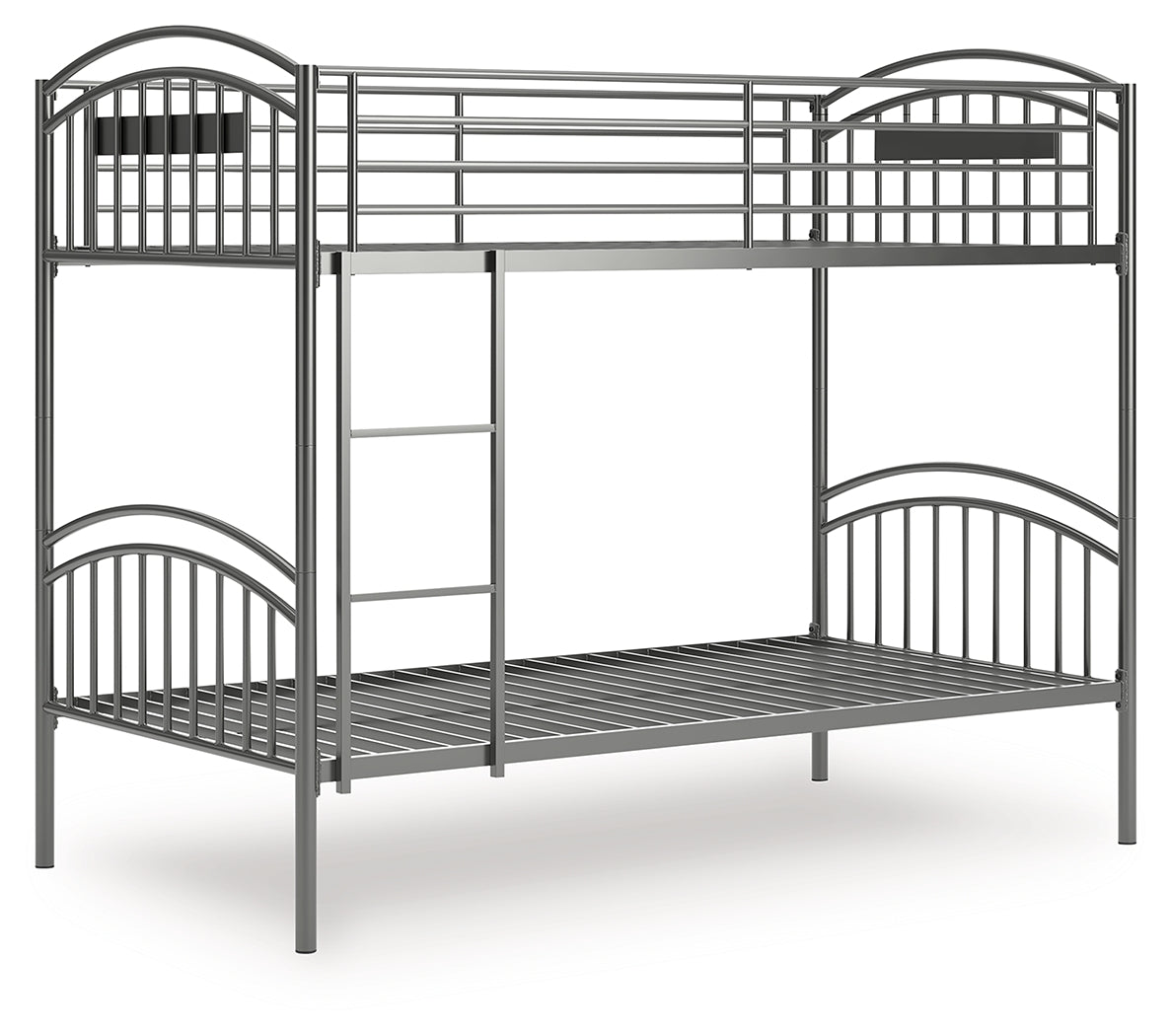 Front view of Lanceburg gray metal bunk bed