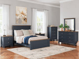 Landocken brown and blue chest of drawers front view