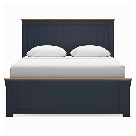 Side view of Landocken queen bed showing footboard