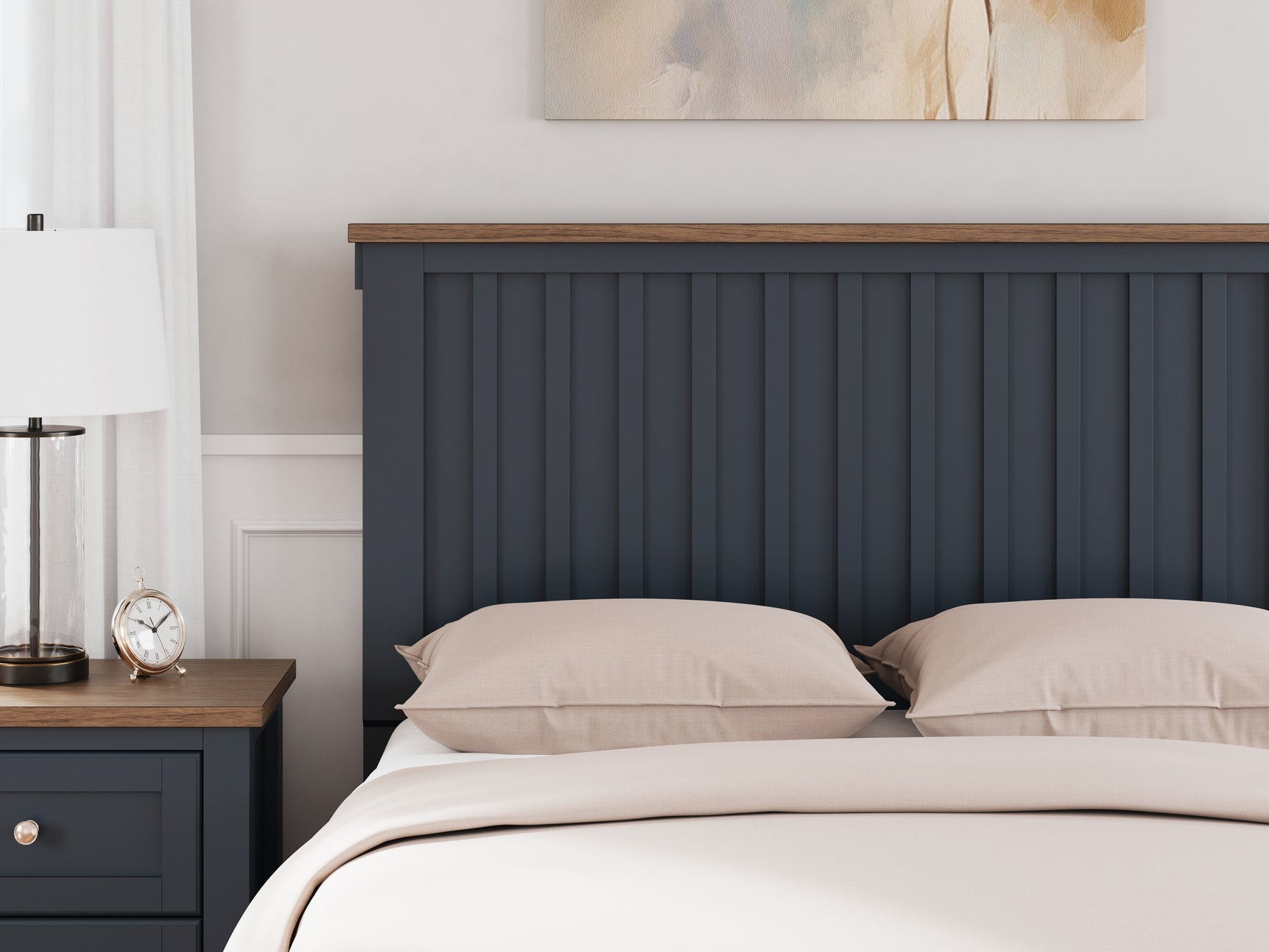 Detailed shot of slatted headboard