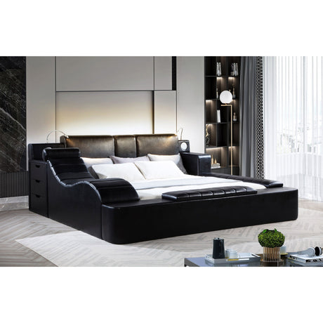 Apollo black upholstered queen bed front view