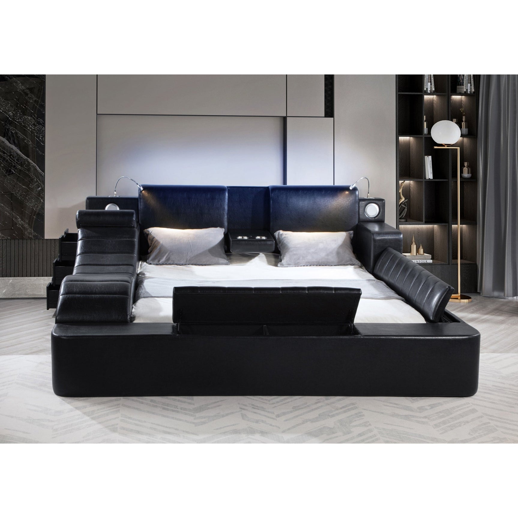 Apollo platform bed LED headboard detail