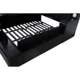 Bed drawers open showing storage space