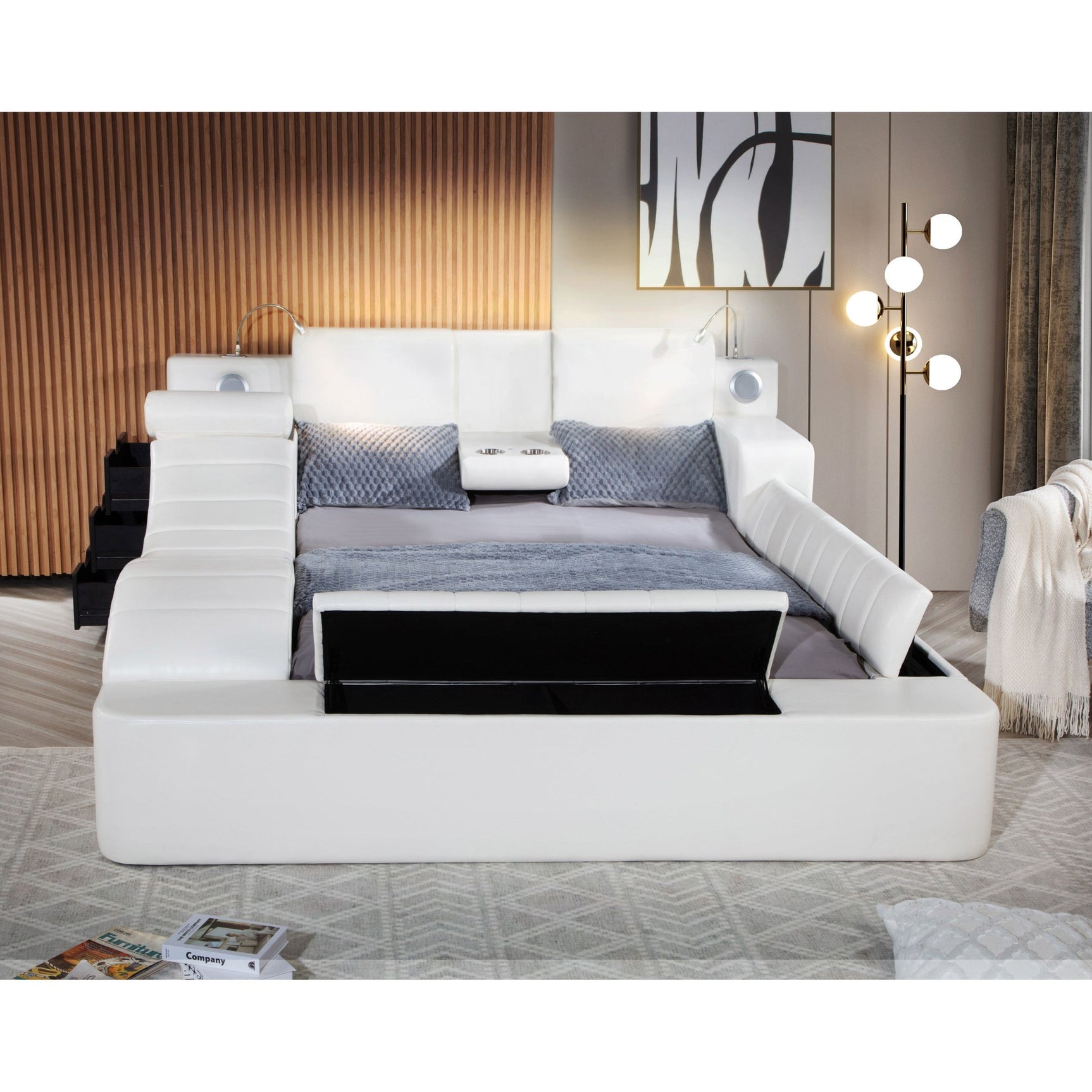 Headboard with LED lights and reading lamps