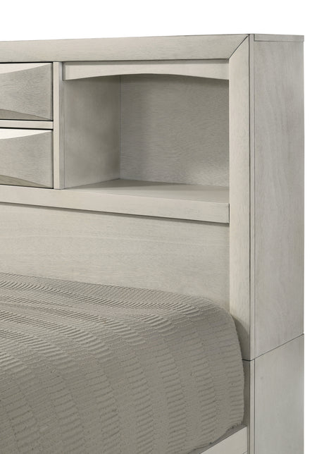 Emily White Storage Platform King Bed front view with drawers