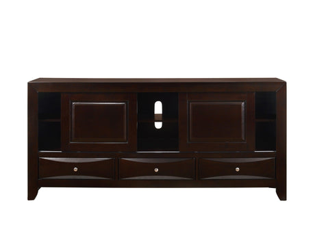 Emily Chest in dark cherry finish with 5 drawers and nickel knobs