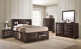 Emily Dark Cherry Modern Transitional Wood Queen Storage Bookcase Platform Bed - Ella Furniture