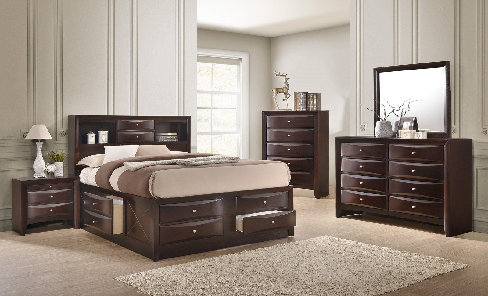 main view of Emily Dark Cherry Storage Platform Bedroom Set bed