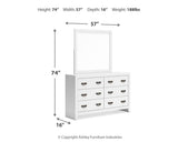 Binterglen White Panel Bedroom Set dimension view