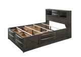 Side view of Emily Gray Oak Storage Platform Bedroom Set bed