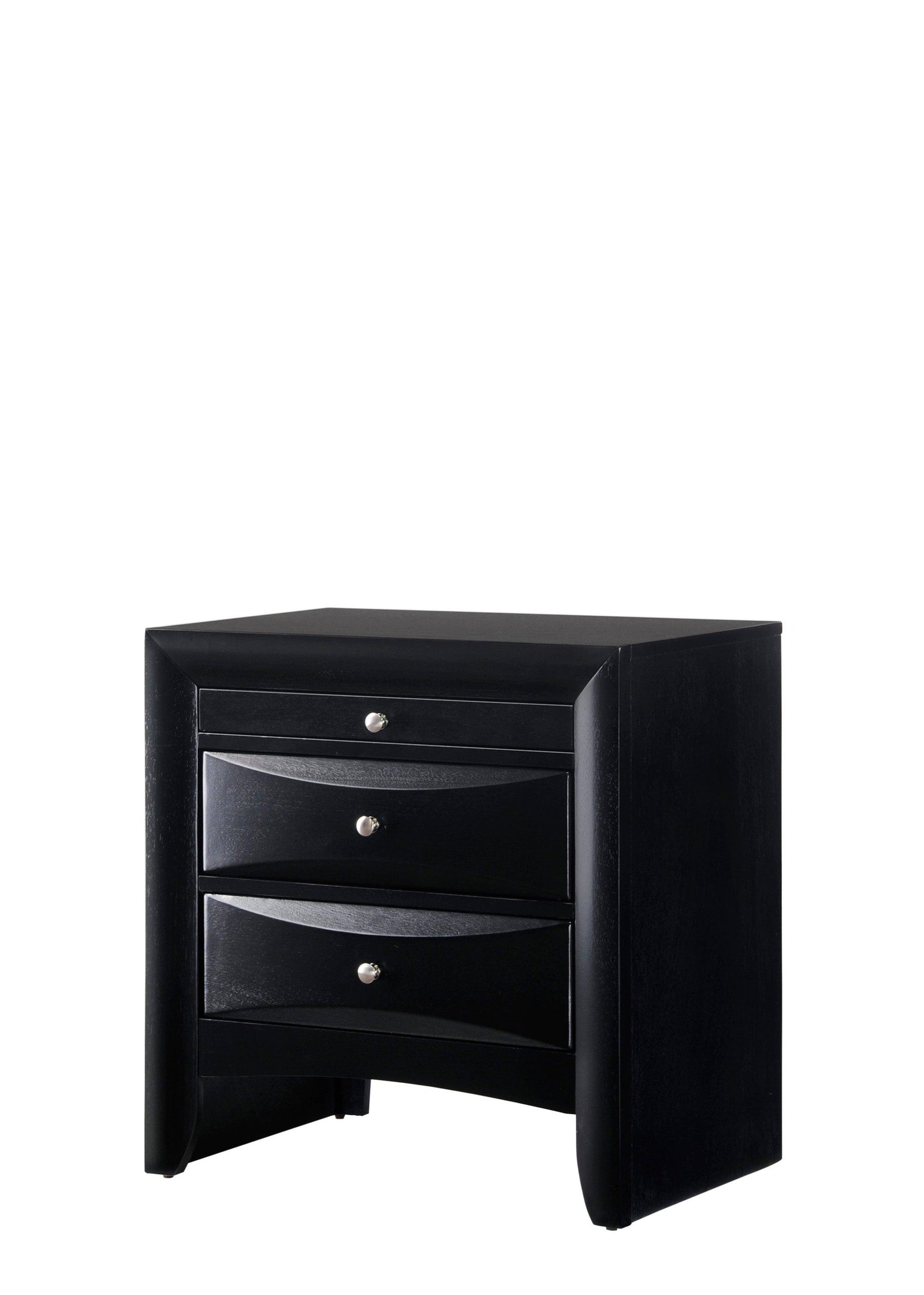 Black Emily Night Stand, Transitional Modern Wood, 2 Spacious Drawers - Ella Furniture