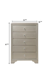 Angled view showing drawers of Lyssa champagne chest