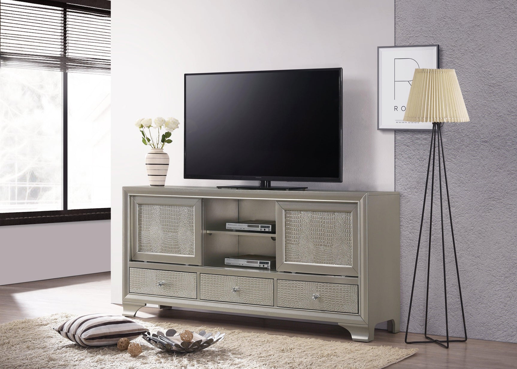 Lyssa Champagne LED Faux Leather Tufted Twin Bed front view