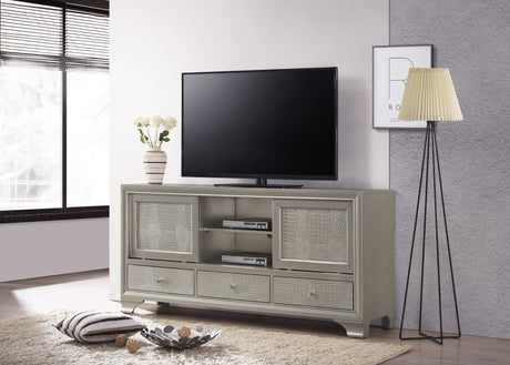 Lyssa Champagne LED Faux Leather Tufted Twin Bed front view
