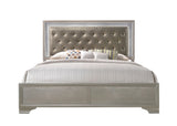 Lyssa Champagne queen bed with LED tufted faux leather headboard and footboard