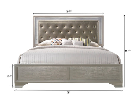 Lyssa Champagne LED Faux Leather Tufted Twin Bed front view