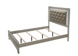 Lyssa Champagne queen bed with LED tufted faux leather headboard and footboard