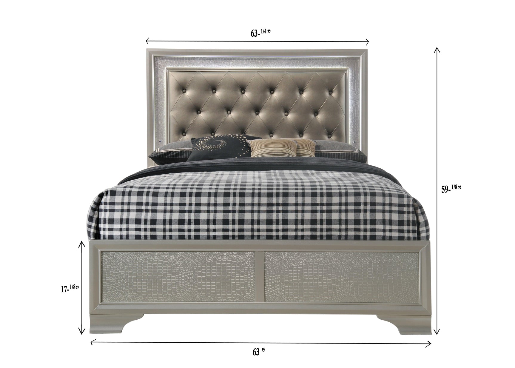 Bedroom view with Queen size Lyssa Champagne bed and dresser