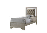 Lyssa Champagne King LED Faux Leather Tufted Upholstered Panel Bed