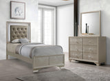 Lyssa Champagne King LED Faux Leather Tufted Upholstered Panel Bed