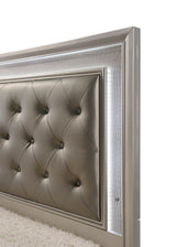 Lyssa Champagne King LED Faux Leather Tufted Upholstered Panel Bed