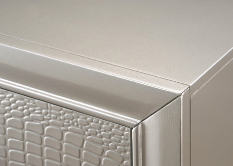Lyssa Champagne Faux Fabric Upholstered Tufted Panel Bed front view