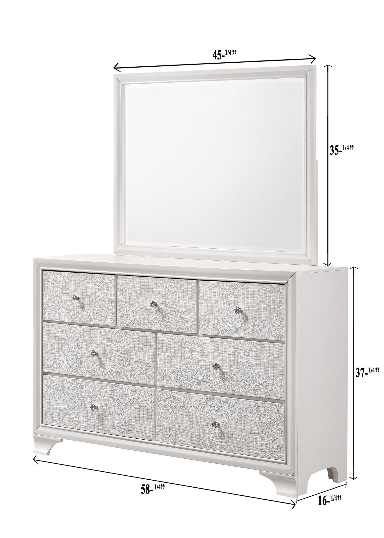 Lyssa Frost collection dresser in frost finish beside matching bed