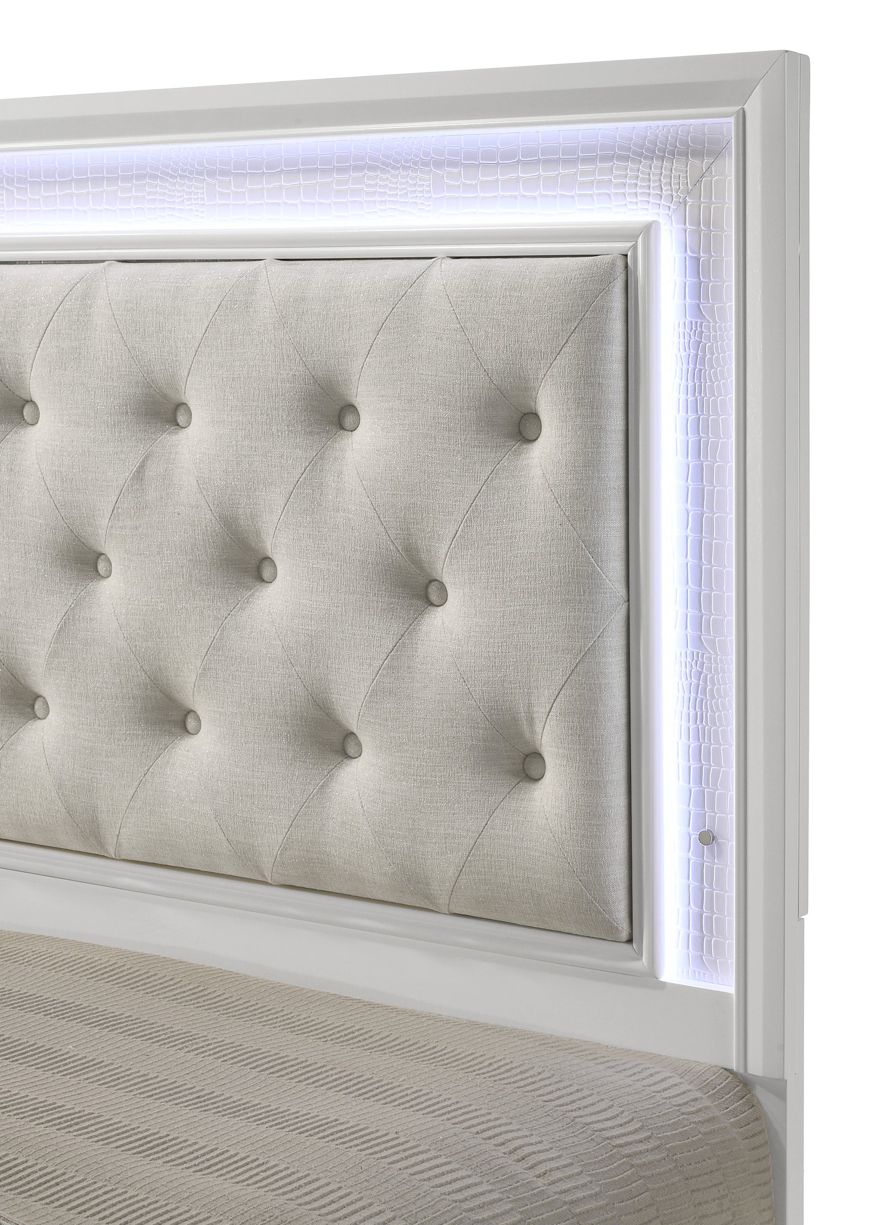 Lyssa Oat Frost LED Upholstered Tufted Panel Twin Bed