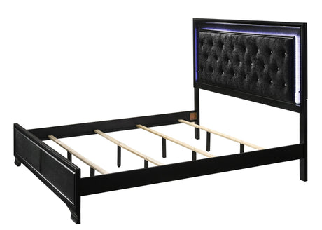 Side angle of Micah Black Full Velvet Upholstered Tufted Panel Bed showing velvet upholstery
