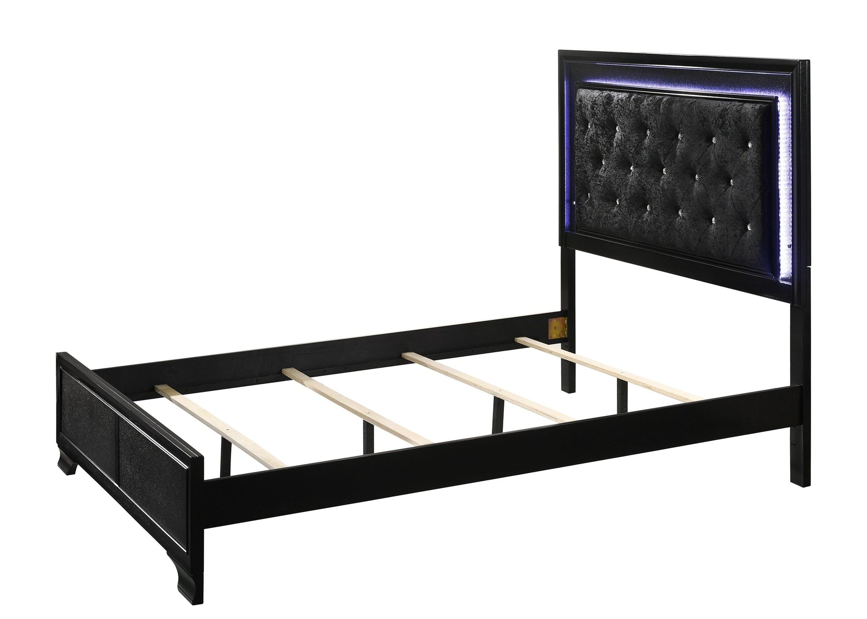 Micah Black King velvet upholstered tufted panel bed with LED lighting