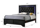bedroom view of Micah Black LED Fabric Upholstered Tufted Panel Bedroom Set bed
