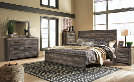 Wynnlow Gray Panel Bedroom Set — King / 4: Bed, Dresser, Mirror, Chest
