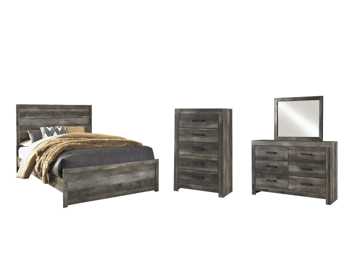 Wynnlow Gray Panel Bedroom Set — Queen / 4: Bed, Dresser, Mirror, Chest