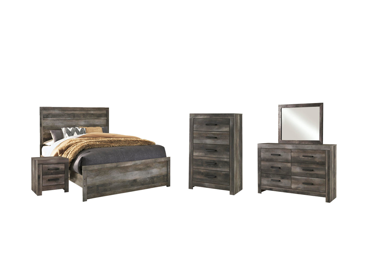Wynnlow Gray Panel Bedroom Set — Queen / 5: Bed, Dresser, Mirror, Nightstand, Chest