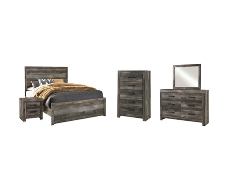 Wynnlow Gray Panel Bedroom Set — Queen / 5: Bed, Dresser, Mirror, Nightstand, Chest