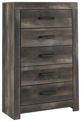 Wynnlow Gray 5-Drawer Chest angled view showing drawers