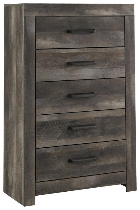Wynnlow Gray 5-Drawer Chest angled view showing drawers