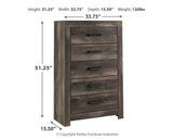 Wynnlow Gray 5-Drawer Chest dimensional drawing