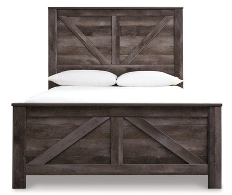 Wynnlow Gray Queen Crossbuck Panel Bed with rustic gray finish
