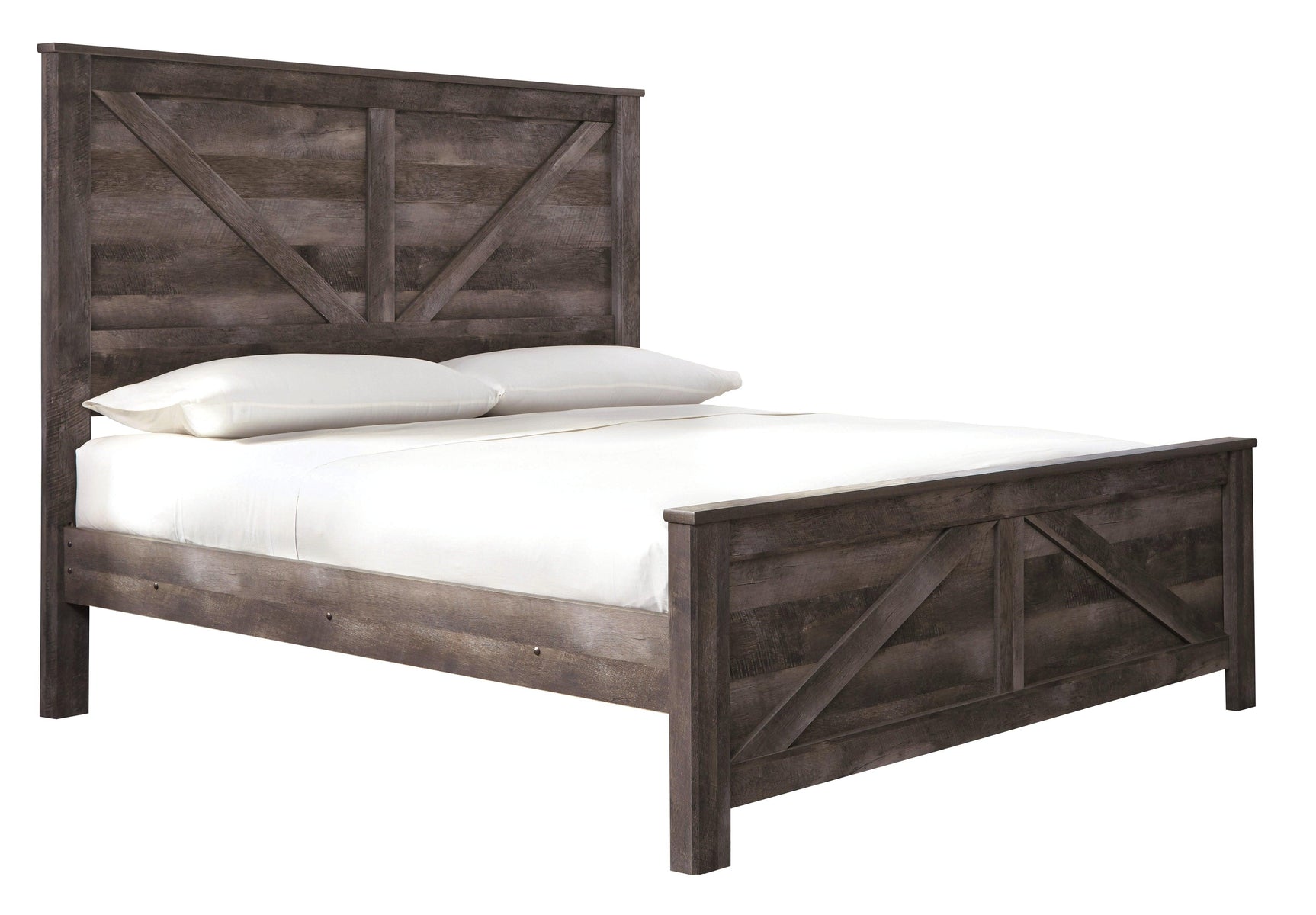 Wynnlow Gray King Crossbuck Panel Bed footboard detail