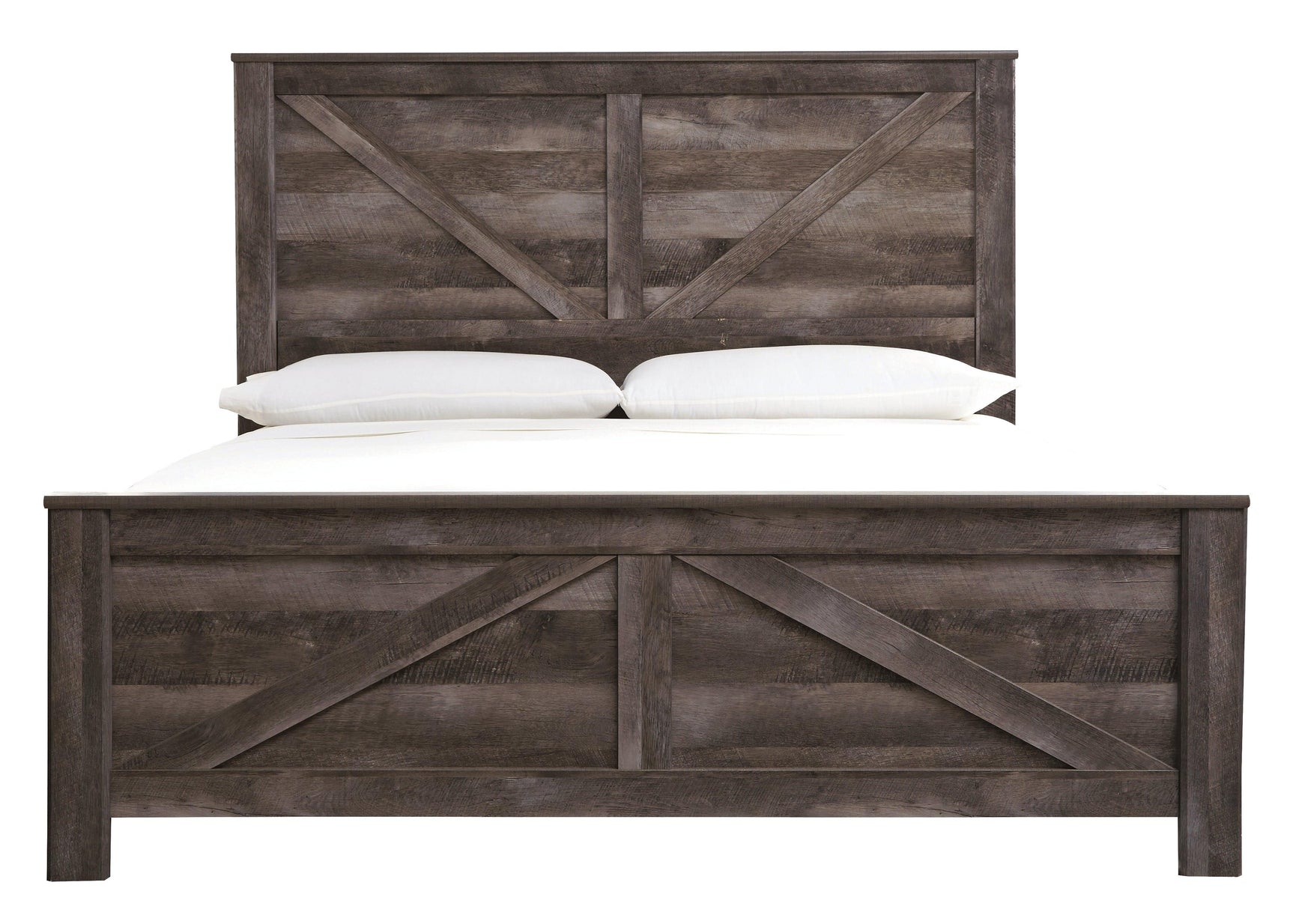 Wynnlow Gray King Crossbuck Panel Bed head-on view