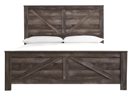 Wynnlow Gray King Crossbuck Panel Bed head-on view