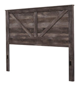 Wynnlow Gray King Crossbuck Panel Bed close-up of headboard