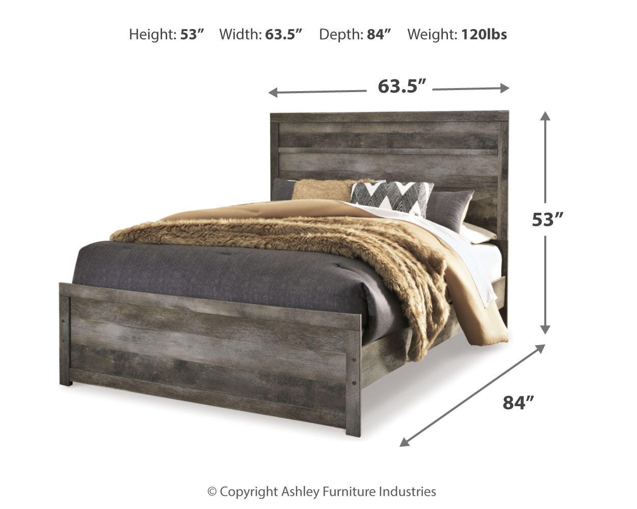 Wynnlow Gray Panel Bedroom Set dimension view