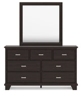 Front angled view of Covetown dresser and mirror