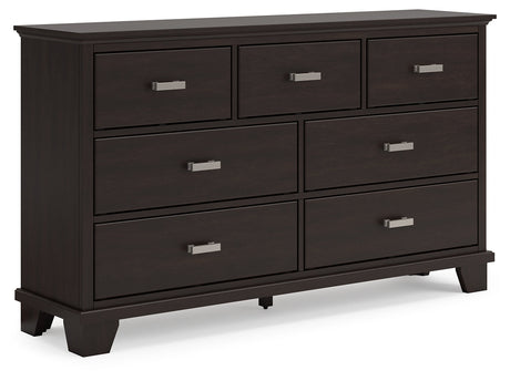 Covetown dark brown dresser angled side view