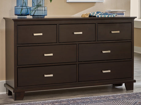 Covetown dark brown dresser front view