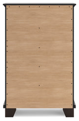 Covetown dark brown chest of drawers front view