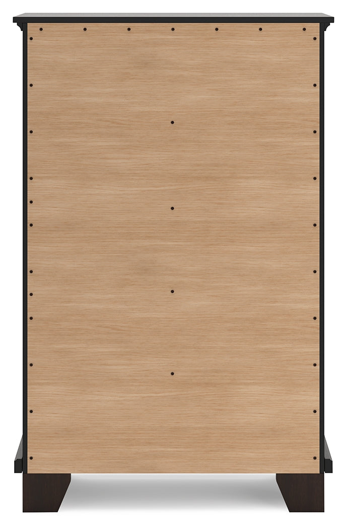 Covetown dark brown chest of drawers front view