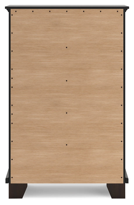 Covetown dark brown chest of drawers front view